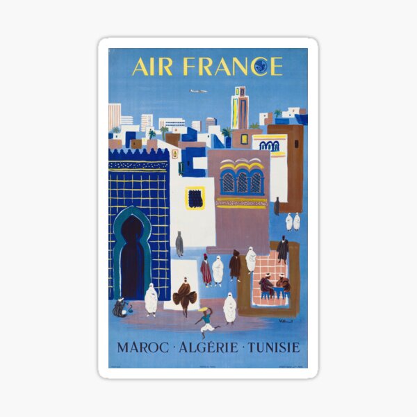 Maroc Algerie Tunise - 1960s Vintage Air France Travel Poster Sticker