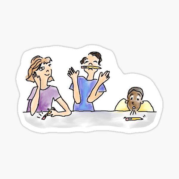 Playing with pencils in class original illustration Sticker