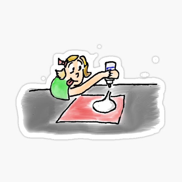 A dot is a lot - OMG what are you doing original illustration of small child pouring glue into a fun puddle Sticker