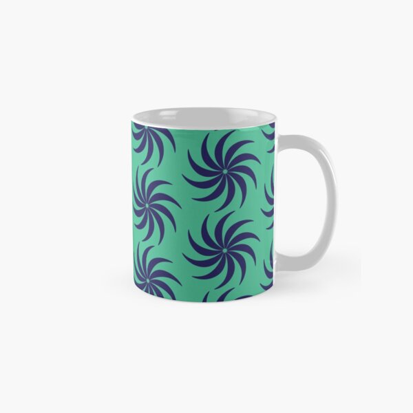 Navy Blue & Turquoise Flower Pattern Classic Mug