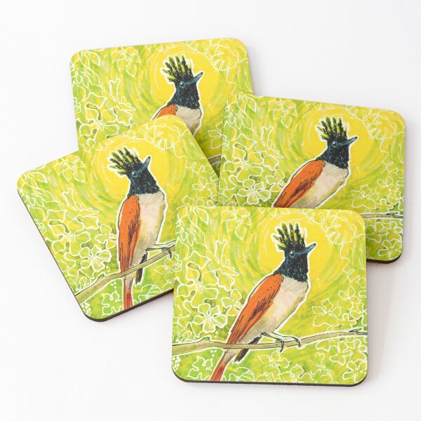 Item preview, Indian Paradise Flycatcher Tropical Bird Chartreuse Green Yellow designed and sold by Julia Khoroshikh.