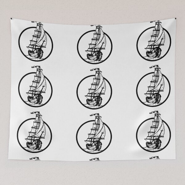 Item preview, Boat ship in circle in black, angler designed and sold by shurikaner.