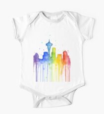 Seattle Rainbow Aquarell Silhouette Kurzärmeliger Einteiler