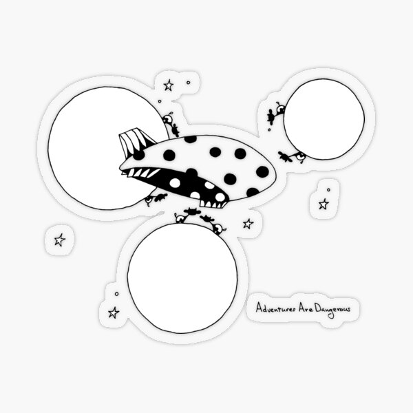 Space Blimp with Cows and Stars and Circles Transparent Sticker