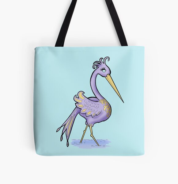 Purple Fantasy Bird All Over Print Tote Bag