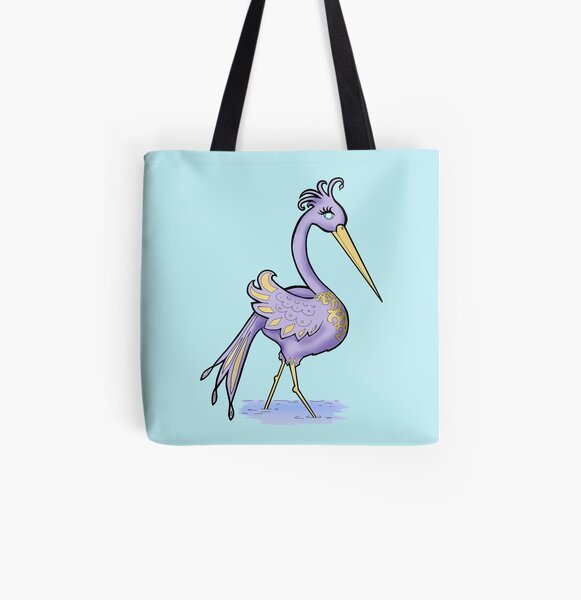 Purple Fantasy Bird All Over Print Tote Bag