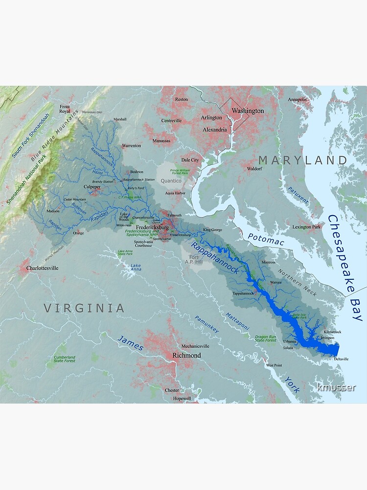 Rappahannock River Watershed Map Canvas Print For Sale By Kmusser   Flat,750x,075,f Pad,750x1000,f8f8f8 