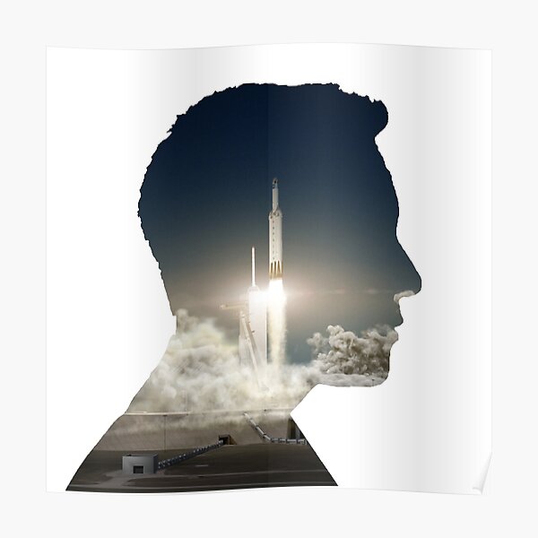 Silueta de lanzamiento de Elon Musk Póster