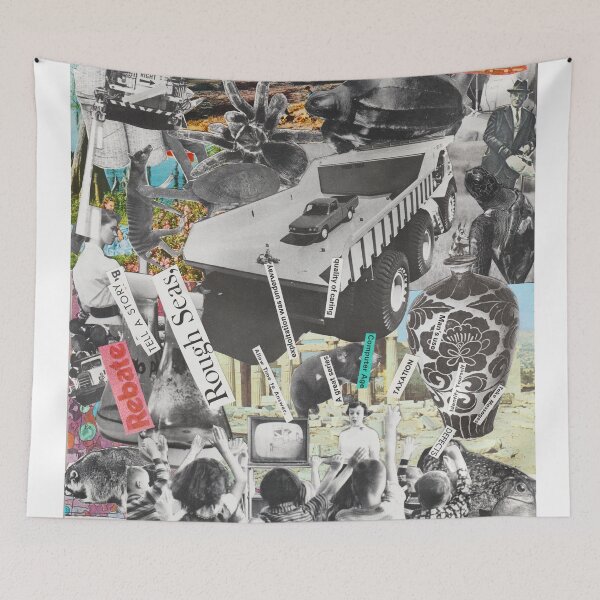 Item preview, vintage lofi classroom all over collage print  designed and sold by John-Paul Sanders.