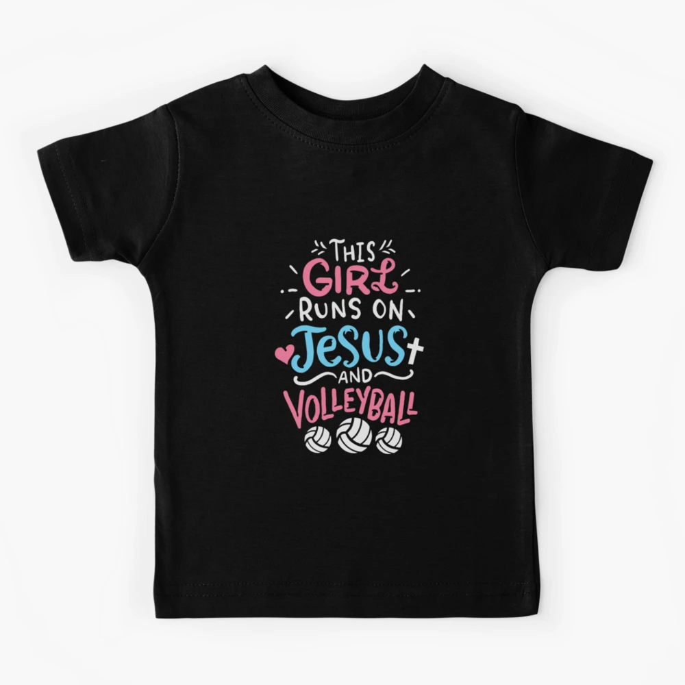 This Girl Runs On Jesus And Volleyball Kids T-Shirt