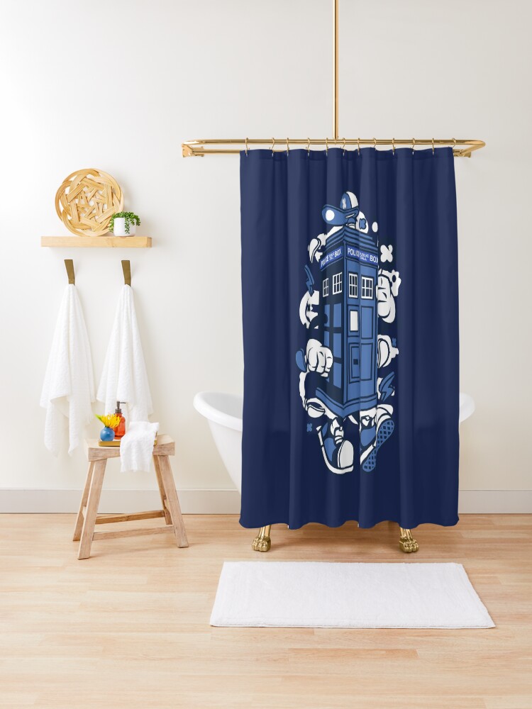Police Box Tardis Walking Doctor Who Shower Curtain By