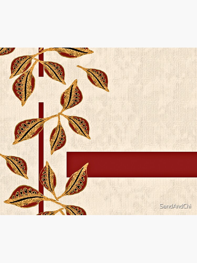 Minimal Red and Gold Neutral Seed Pods Leaves Nature Print by SandAndChi