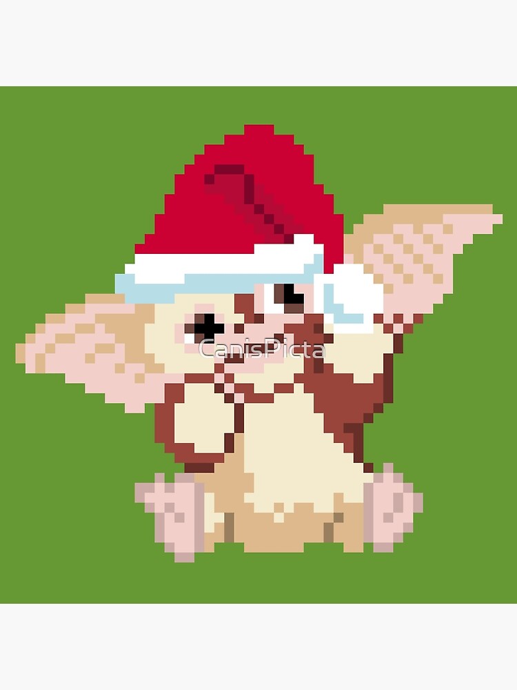 Christmas Gizmo Gremlins - 8 bit, Pixel, Block, Geometric, Red, Green, White, Xmas, Holiday, Happy, Merry, Bright, Santa, Hat    by CanisPicta