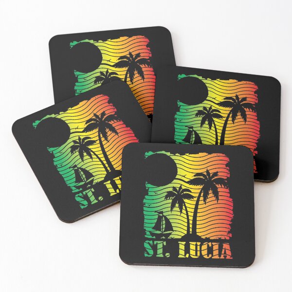 St Lucia Island Scene - Ites Gold and Green Coasters (Set of 4)