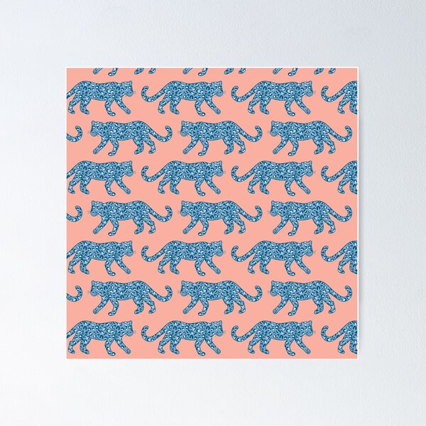Artikelvorschau, Leopardenparade - Blau auf Coral Pink entworfen und verkauft von fancyashell.