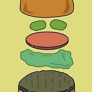 Artwork thumbnail, "Deconstructed Burg" Deconstructed Burger Hamburger Lettuce Tomatoes Foodie Food Humor Silly Funny Pickles Bun by CanisPicta