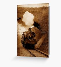 Steam train going under bridge, Shepton Mallet, Somerset, UK Greeting Card