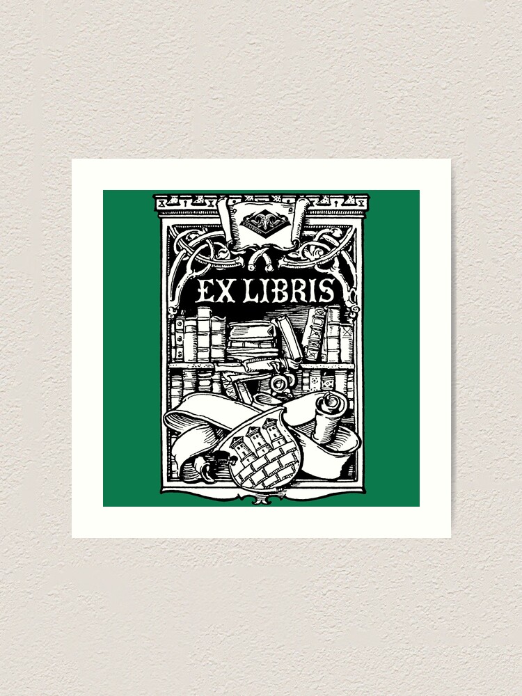 Ex Libris with Library and Shield Sticker for Sale by Greenbaby