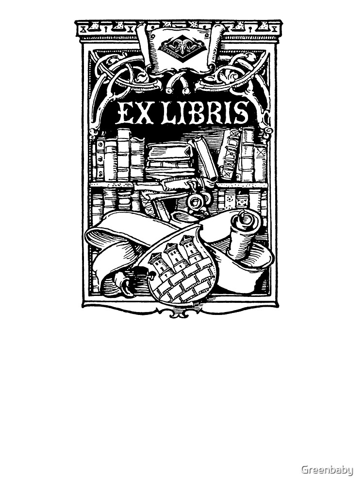 Ex Libris with Library and Shield Sticker for Sale by Greenbaby