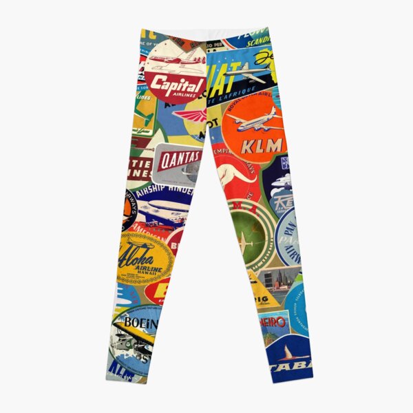 VINTAGE AIRLINES LABELS Leggings