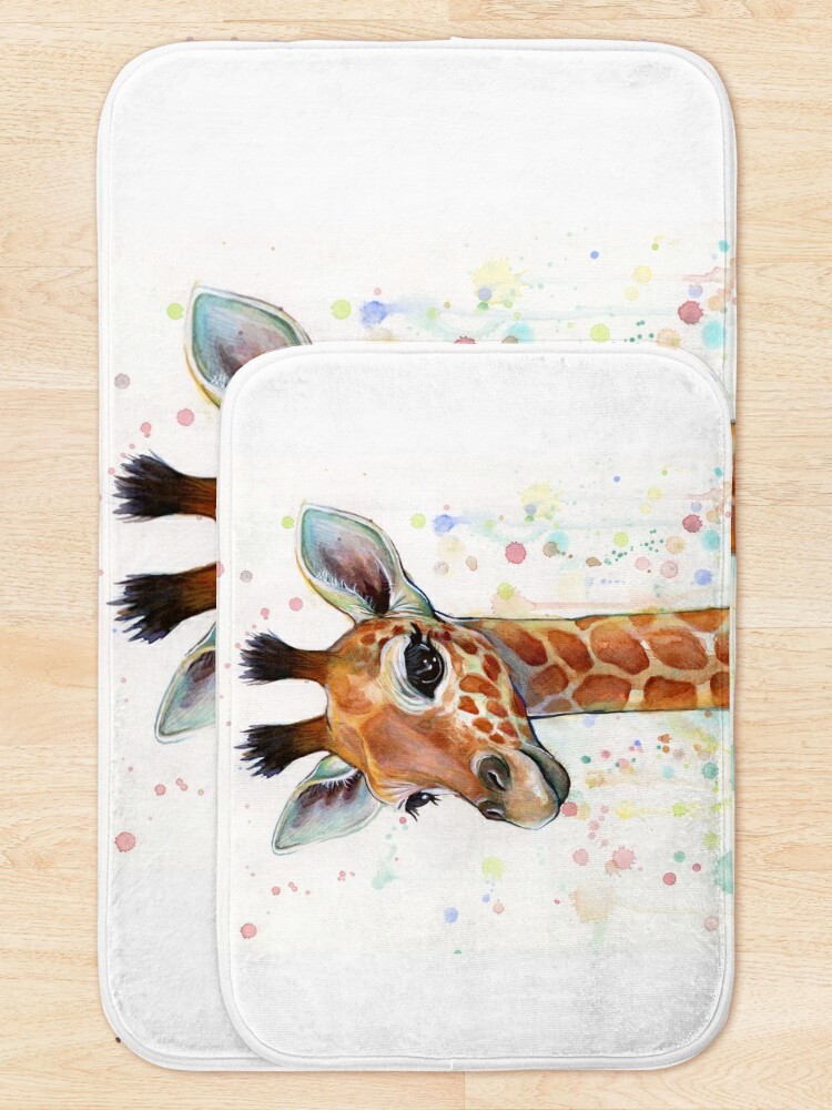 Alternate view of Baby Giraffe Watercolor Painting, Nursery Art Bath Mat