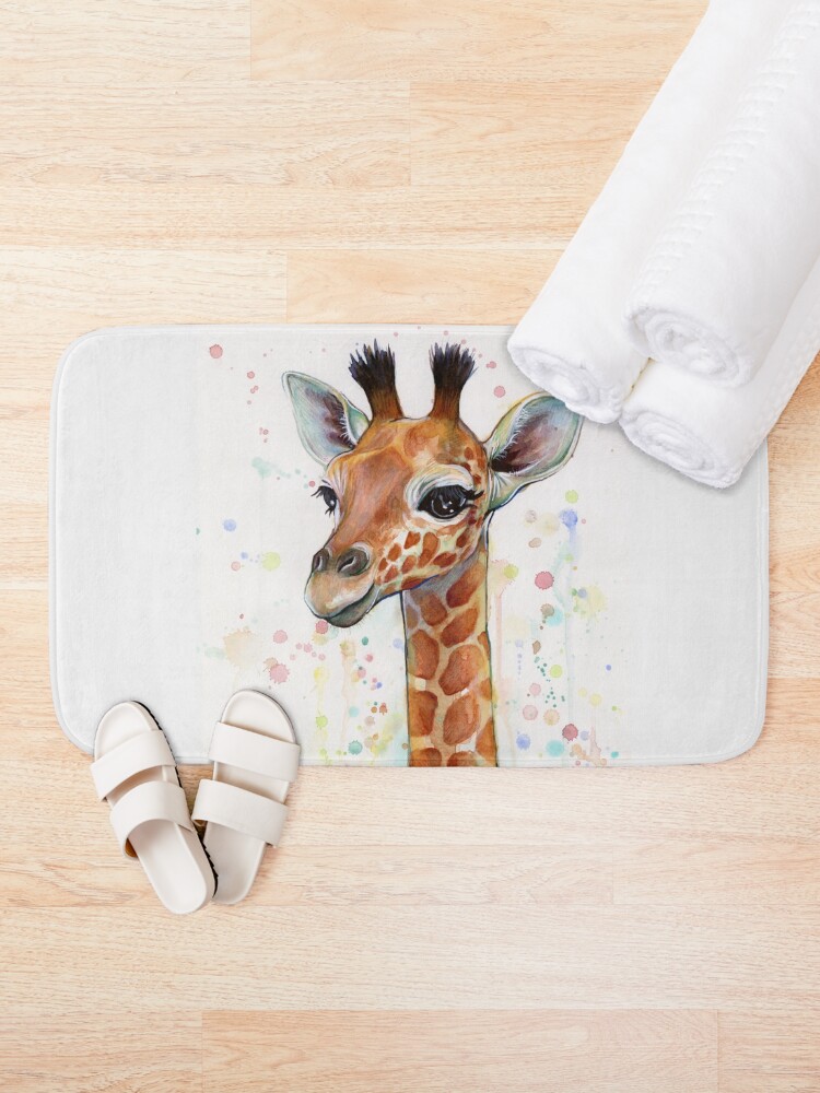Alternate view of Baby Giraffe Watercolor Painting, Nursery Art Bath Mat