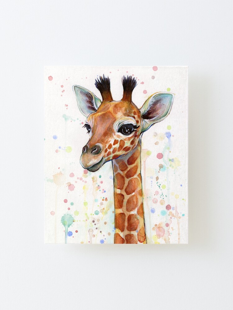 "Baby Giraffe Watercolor Painting, Nursery Art" Mounted Print for Sale