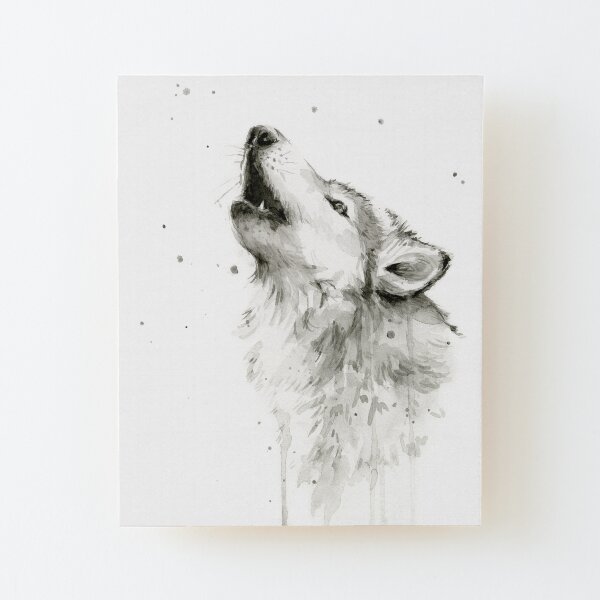 Wolf Howling Watercolor Wood Mounted Print