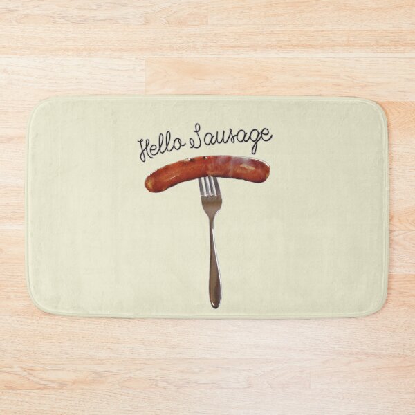 Item preview, Hello Sausage -sausage on a fork- friendly fun design designed and sold by tinytiger77.