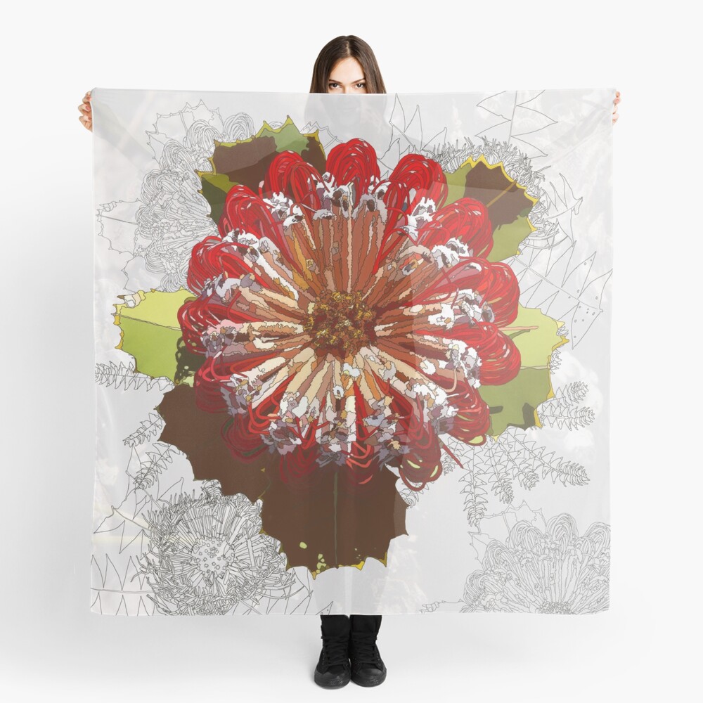 banksia menzies, Digital Art Red Banksia Tozers Block Western Australia Scarf