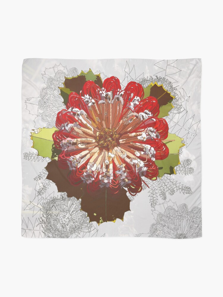 Alternate view of banksia menzies, Digital Art Red Banksia Tozers Block Western Australia Scarf