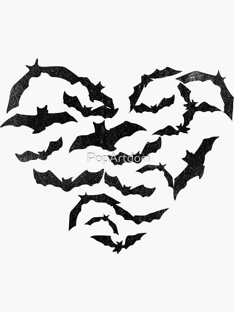"Awesome Bats Flying in a Heart Shape Black" Sticker by PopArtdom