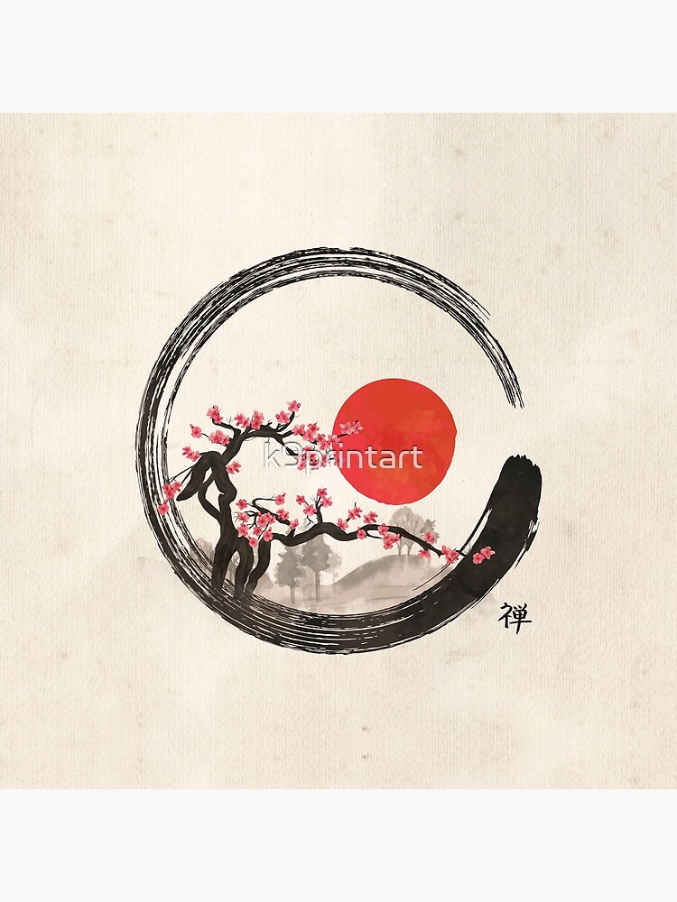 Zen Enso Circle and Sakura Tree by k9printart