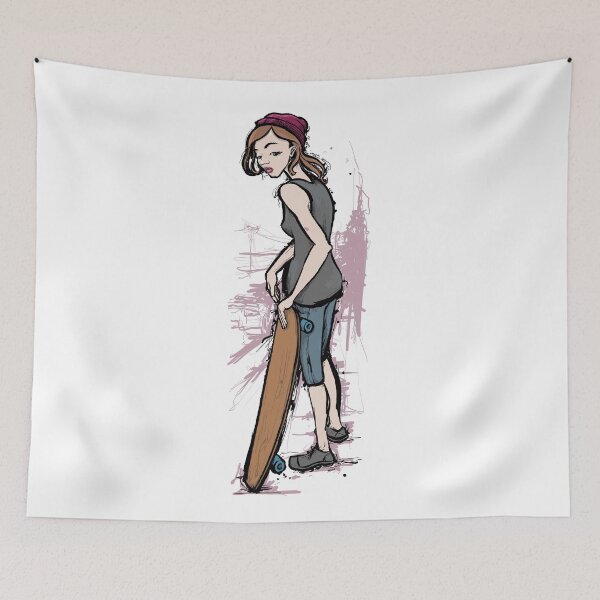 Item preview, Girl with a longboard designed and sold by motylanoga.