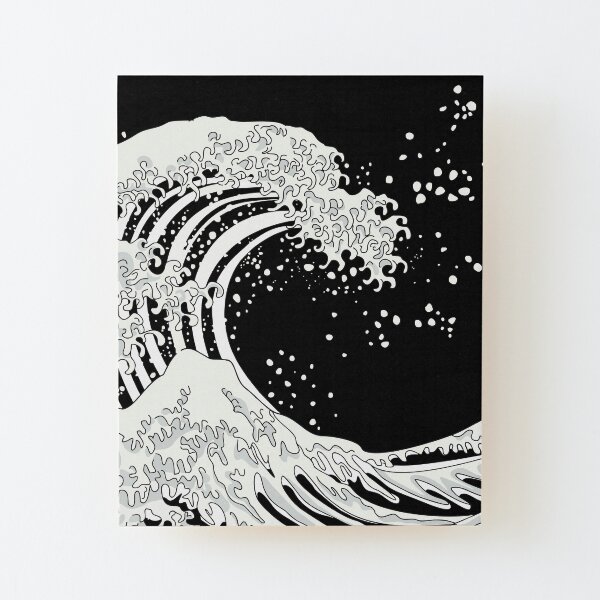 Black and White Great Wave Wood Mounted Print