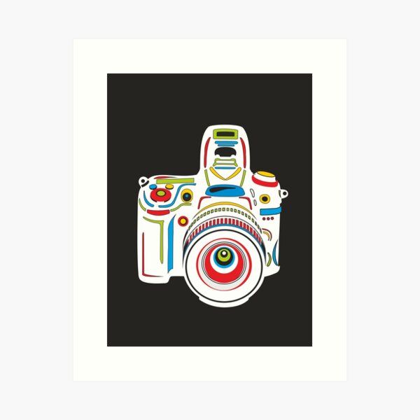 Rainbow Camera Black Background Art Print