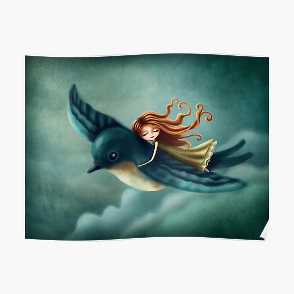 Thumbelina flying with a bird Poster