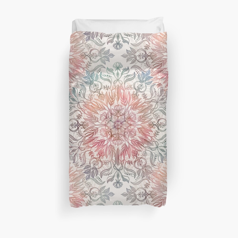 Autumn Spice Mandala in Coral, Cream and Rose Duvet Cover