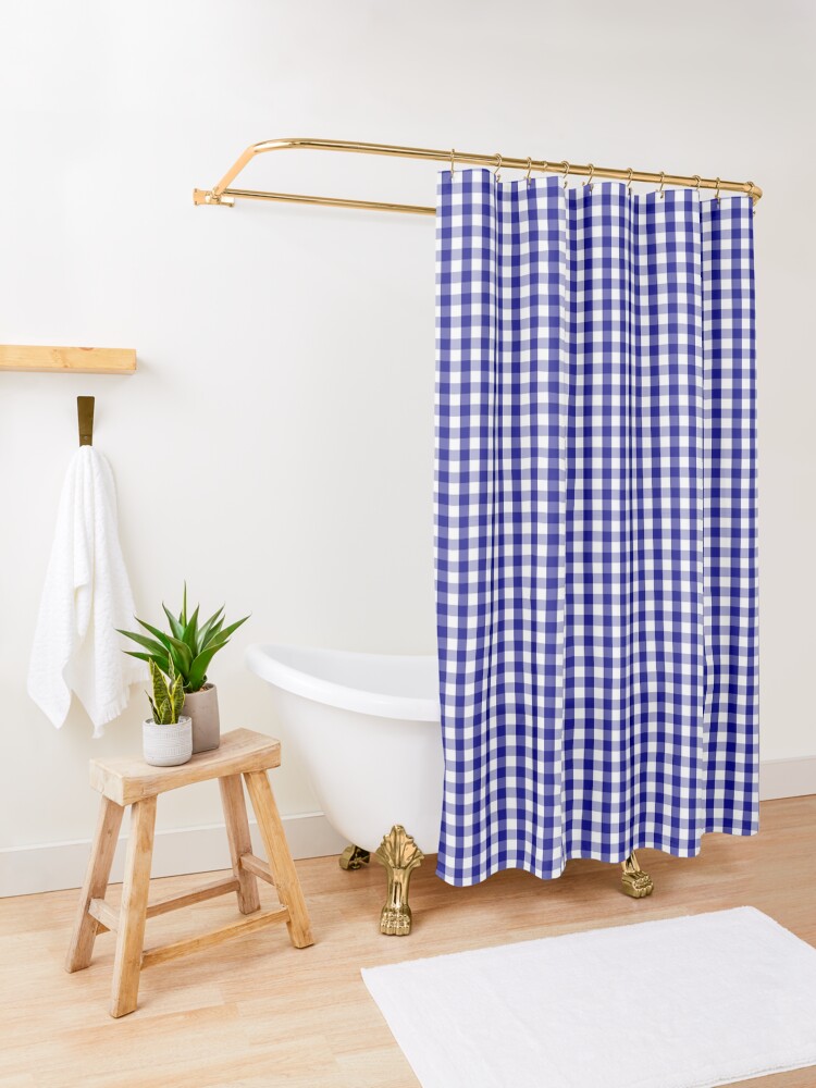 "Small Navy Blue and White Gingham Check Plaid Pattern" Shower Curtain