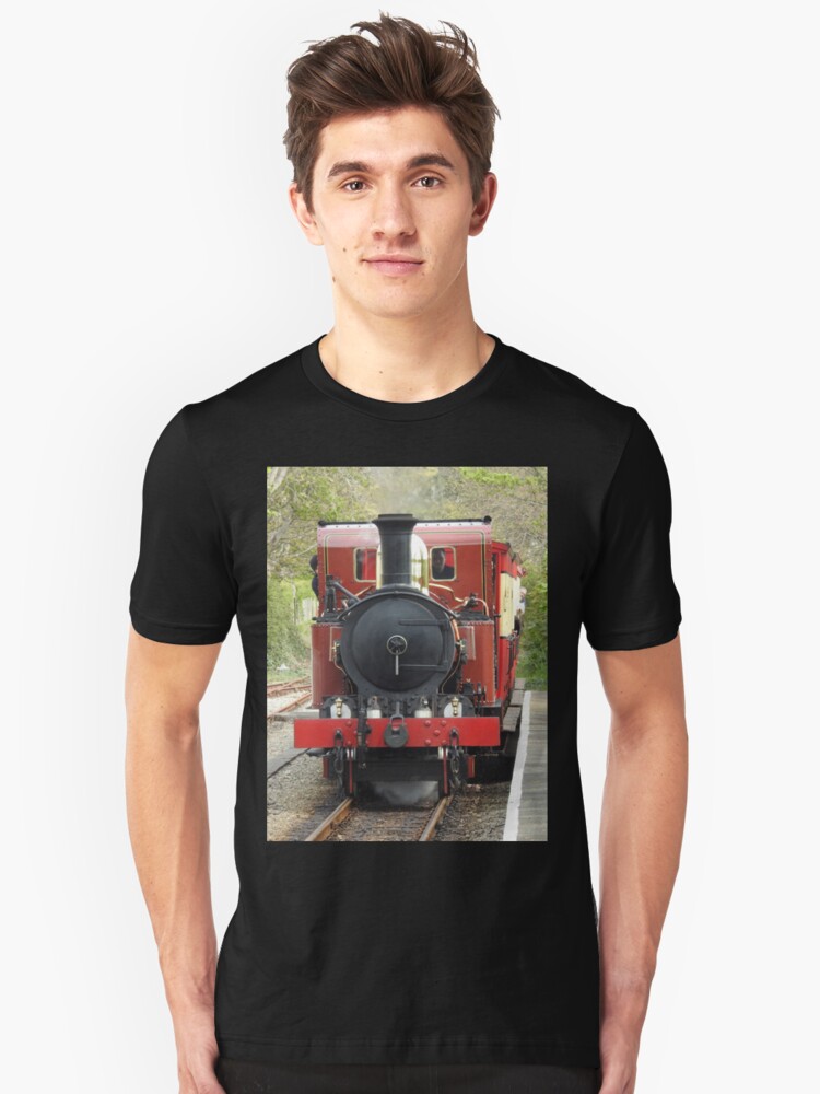 Alternate view of Isle of Man Steam Engine Ballasalla Station Slim Fit T-Shirt