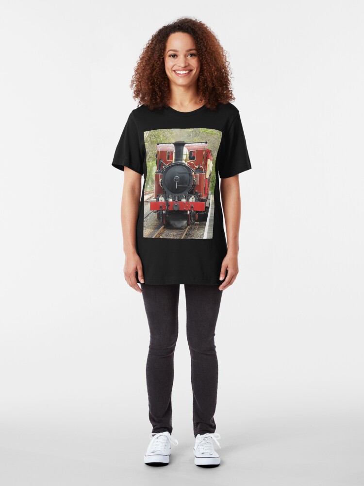 Alternate view of Isle of Man Steam Engine Ballasalla Station Slim Fit T-Shirt