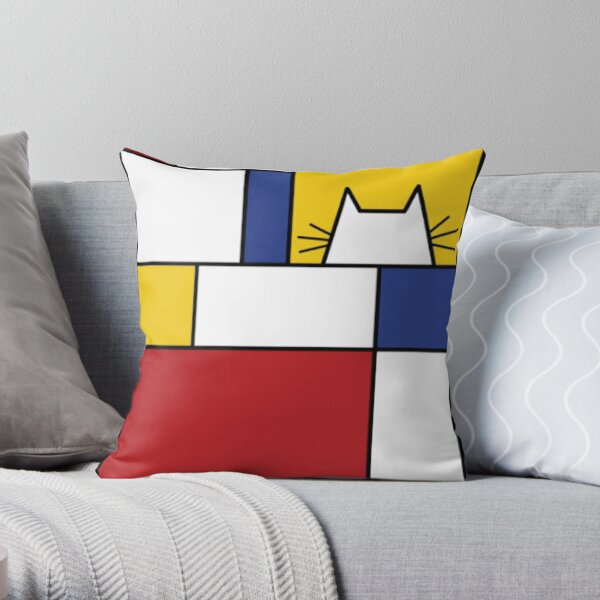 Piet Mondrian Art Cat Geometric Simple Polychromatic Design Throw Pillow