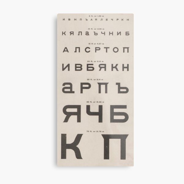 Vintage Cyrillic Eye Chart Metal Print