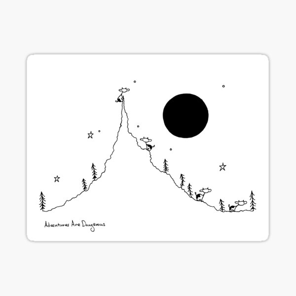 Cows in Mountain Forest with Full Moon Sticker