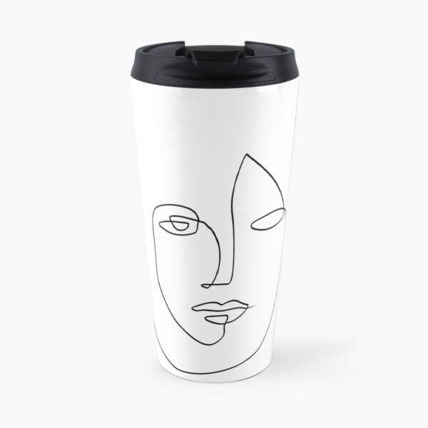 Abstract Face - One Line Art Travel Mug