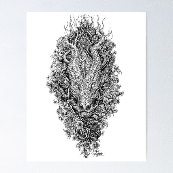 Item preview, Dragon in the Flowers designed and sold by artfromthegills.