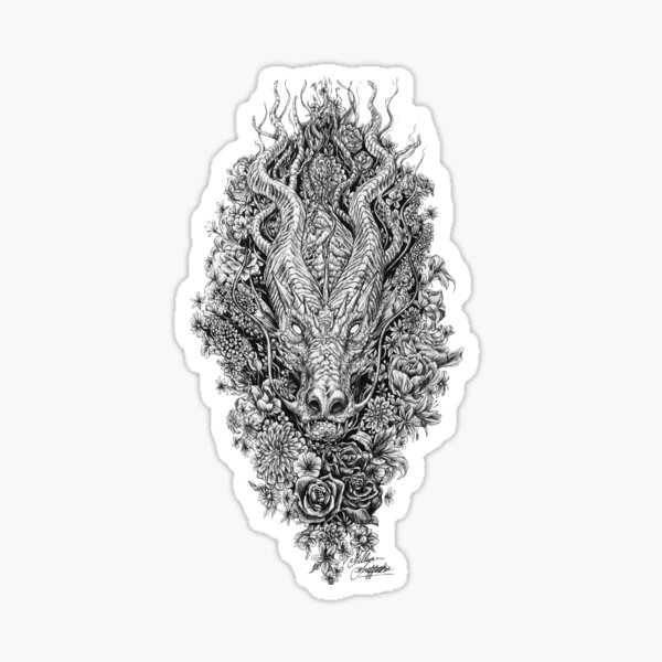 Dragon in the Flowers Sticker