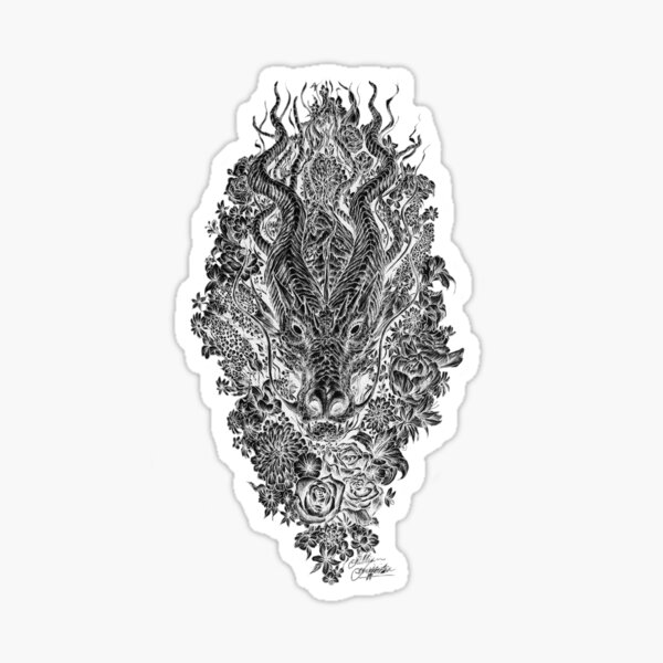 Dark Dragon in the Flowers Sticker