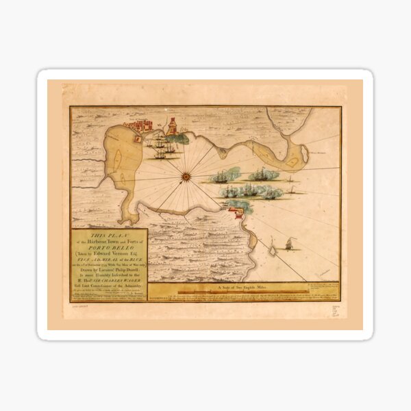 Map of Portobelo Bay, Panama (1740) Sticker