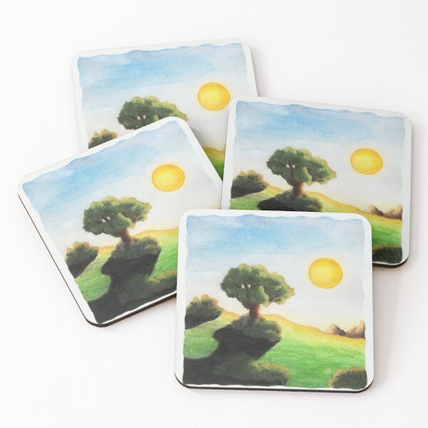 Item preview, watercolor painting vintage tree nature landscape with mountains designed and sold by Jonah Augustin Gray.